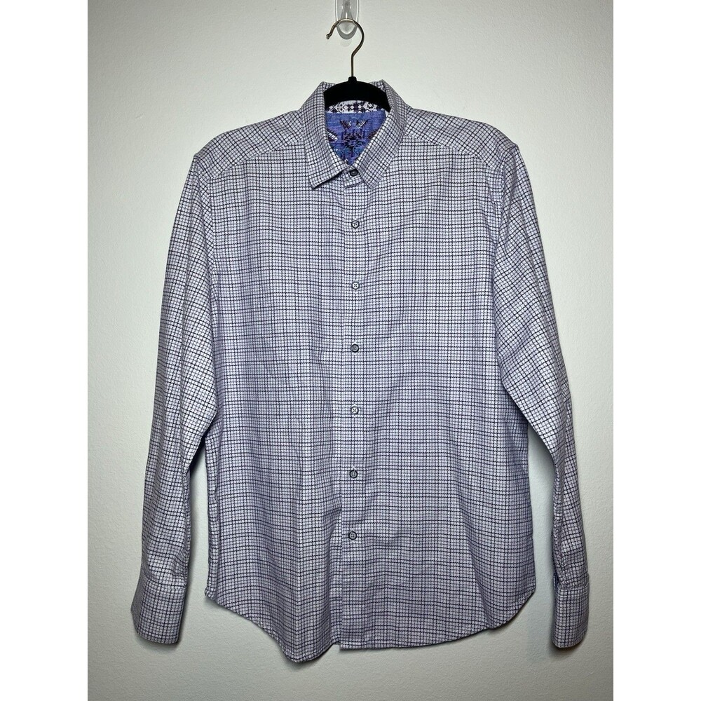 Robert Graham Mens Purple White‎ Check Pattern Flip Cuff Button Up Shirt  Medium